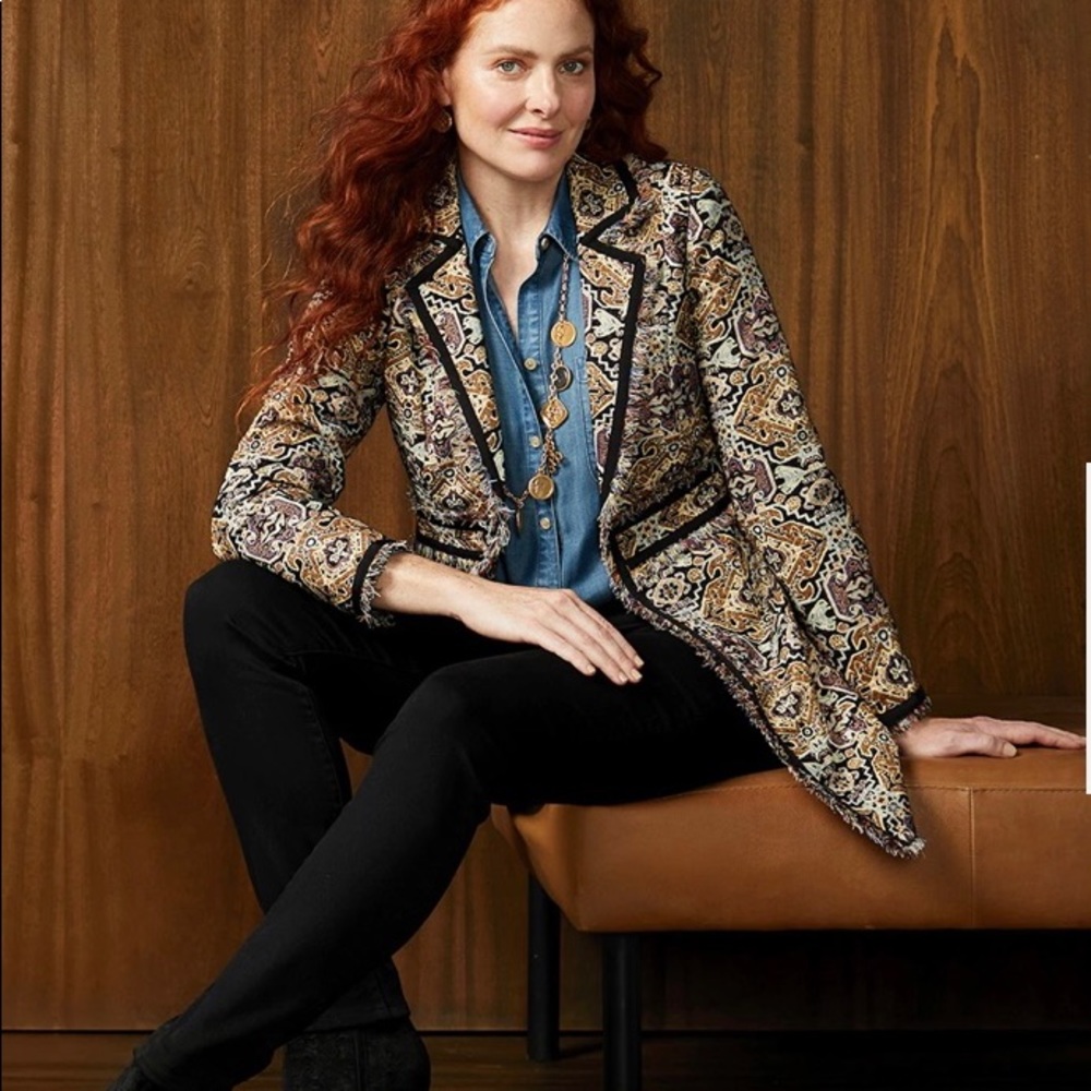 NWT Chicos Petite Large Brown Jacquard Coat